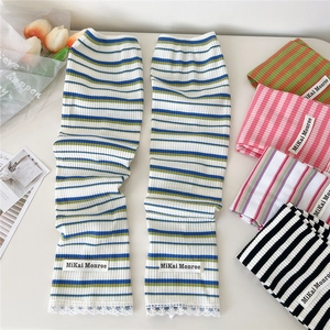 Striped Knit Arm Sleeves Ribbed Sun Protection Decorative Driving Lace Trim Sweet Fashion For Women