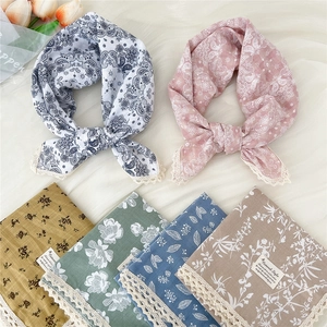Bandana Floreale Viscosa Lino Stampa Paisley Bordo In Pizzo Foulard Capelli Collo Stile Pastorale Retrò Donna Accessorio