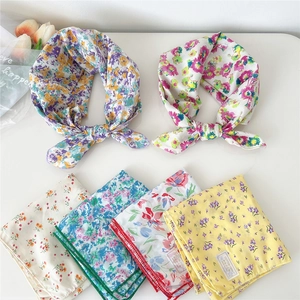 Floral cotton square scarf and headband set in assorted colors for women hair styling