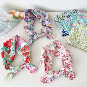 Elegant cotton linen floral neckerchiefs and hair bands in various pastel patterns