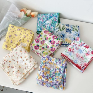Set of floral cotton square scarves in multiple colors for hair or neck styling