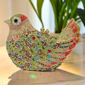 Bird Shaped Evening Clutch Bag Alloy Colorful Rhinestone Hollow Out Banquet Wedding Party Purse For Women