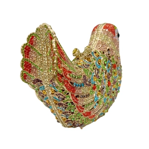 Luxury hen shaped clutch bag with colorful rhinestones and gold-plated metal base