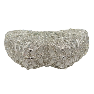 Elegant silver butterfly bow clutch bag fully encrusted with sparkling crystal rhinestones