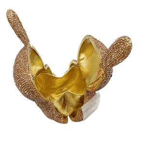 Glittering rabbit shaped evening clutch bag with crystal rhinestones and gold metal lining