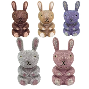 Luxury rabbit-shaped crystal clutch bags in five colors for elegant evening parties