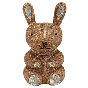 Detail of crystal rabbit evening bag featuring champagne rhinestones and intricate craft