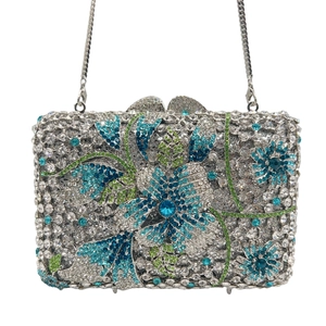Pochette De Soirée À Fleurs En Strass Ajourée En Alliage Métallique Fleur Sac À Main De Luxe Avec Chaîne Pour Femme