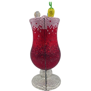 Abendhandtasche in Cocktailglas-Form mit funkelnden rosa und roten Strasssteinen