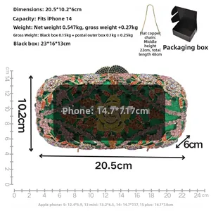 Blumen Kristall Clutch Abmessungen mit Zubehör Metallkette und eleganter Verpackung