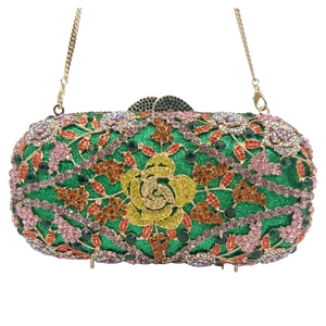 Luxus Blumen Strass Abendtasche Glitzer Metall Hartschale Hohl Rose Party Handtasche Mit Kette Für Damen