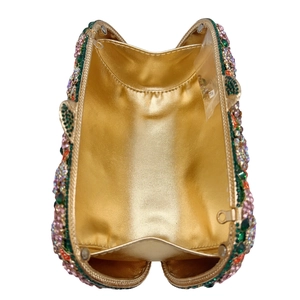 Blumen-Abendtasche mit bunten Kristallen, Strassbesatz und goldenem Metallfutter