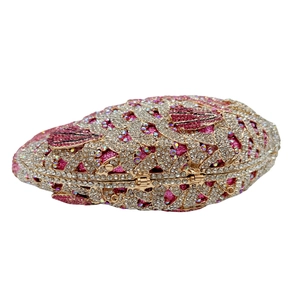 Pochette de luxe évidée en forme de carpe avec cristaux roses pour soirée et mariage