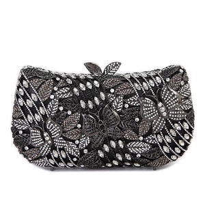 Luxury metal clutch with floral butterfly rhinestones and elegant butterfly clasp for gala events