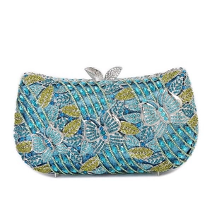 Luxury Women Evening Clutch Bag Metal Butterfly Flower Pattern Rhinestone Crystal Party Banquet Handbag With Chain
