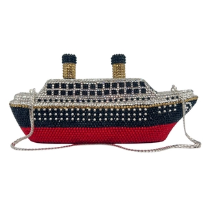 Titanic-inspired crystal clutch bag with full rhinestone embellishment and chain strap