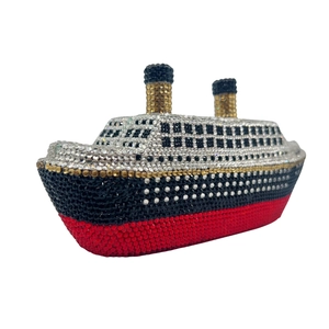 Titanic cruise ship shaped evening clutch bag with sparkling crystal rhinestones