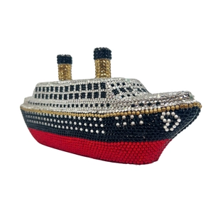 Sparkling cruise ship shaped evening clutch bag with colorful crystals for formal gala