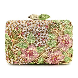 Pochette De Soirée De Luxe Avec Strass Fleur Cristal Ajouré Cadre En Métal Doré Femmes Mariage Sac À Main