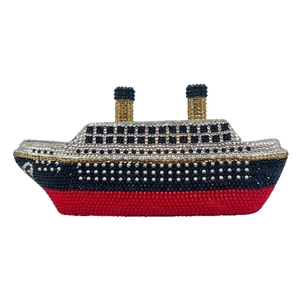 Luxury cruise ship shaped evening clutch bag fully embellished with shimmering crystals