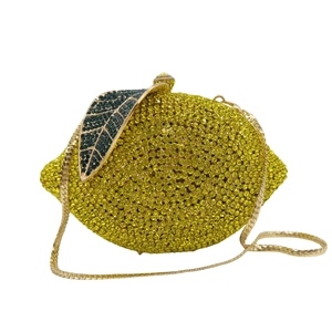 Lemon Shaped Full Rhinestone Evening Clutch Bag Crystal Fruit Luxury Party Wedding Purse With Metal Chain For Women