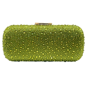 Sparkling green crystal clutch evening bag with gold metal clasp for women party