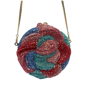 Rose Flower Rhinestone Evening Bag Colorful Crystal Clutch Purse With Chain Luxury Party Wedding Banquet Handbag Women