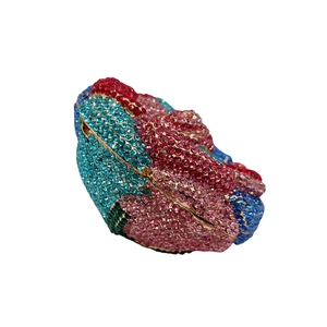 Luxury frog shaped evening clutch bag with colorful rhinestones in 45-degree side view