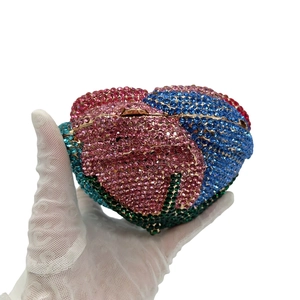 Luxury heart-shaped evening clutch bag with colorful rhinestones for gala and parties