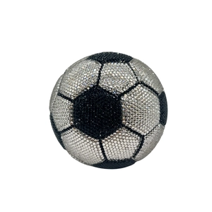 Luxury soccer ball evening clutch bag with black and white rhinestones and crystal studs