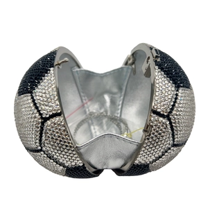 Sparkling crystal football evening clutch bag with black and white rhinestones and silver chain