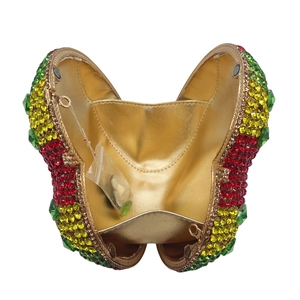 Luxury butterfly clutch bag encrusted with colorful red, yellow and green rhinestones