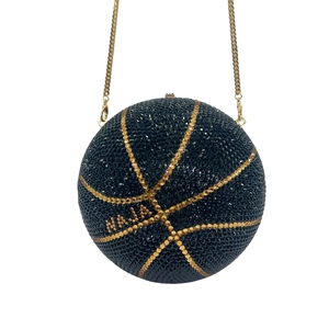Luxury basketball crystal clutch bag with gold accents and sparkling black rhinestones