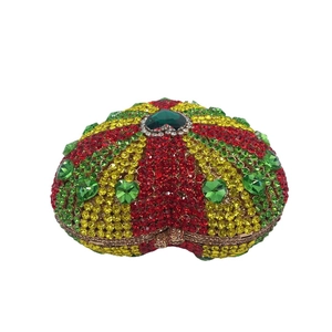 Luxury heart-shaped crystal evening clutch with colorful rhinestones and gold frame