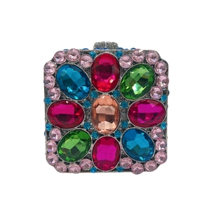 Hollow out square clutch bag with colorful rhinestones for evening parties and weddings