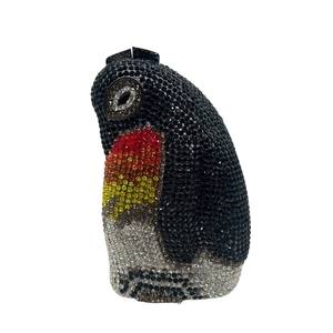 Penguin Shape Evening Clutch Bag Alloy Rhinestone Hollow Hard Shell Luxury Banquet Handbag For Women
