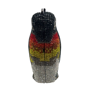 Luxury penguin shaped evening clutch bag with colorful gradient rhinestones for formal events