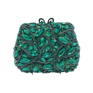 Elegant dark green clutch bag with marquise crystals and glitter for evening parties