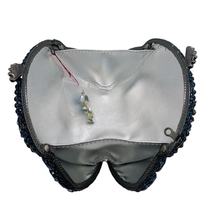 Luxury blue rhinestone clutch bag with sparkling crystal exterior and silver lining