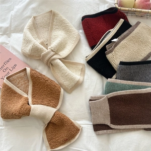 Winter Strickschal Kreuzschlitz Nackenwärmer Verdickt Warm Farblock Weicher Plüschschal Für Damen Mädchen