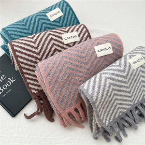 Winter knitted chevron scarf set with tassels in four stylish colors for women and couples