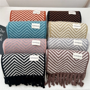 Winter Knit Scarf Zigzag Chevron Stripes Warm Soft Long Neck Wrap With Tassels Casual Fashion Accessories For Women