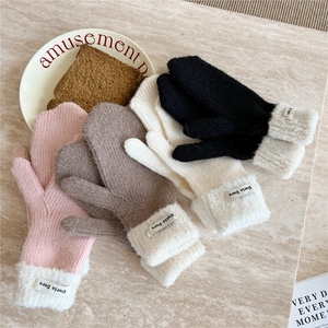Thick knitted winter mittens with faux fur cuffs in multiple soft colors for outdoor warmth