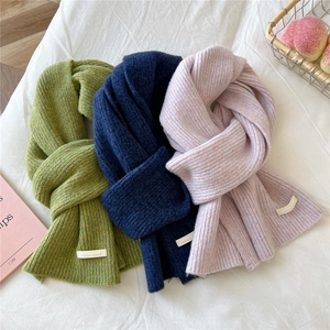 Heather Knit Scarf For Women Men Soft Warm Winter Ribbed Scarf Brand Label Marl Knit Neck Warmer Muffler Fashion Accessories Gift