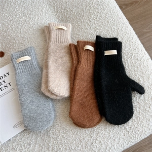 Thick knitted winter mittens for women in grey beige brown and black colors