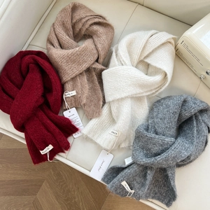 Winter Knitted Alpaca Wool Scarf Soft Warm Fuzzy Thick Solid Color Neck Warmer For Women Men Korean Fashion Cozy