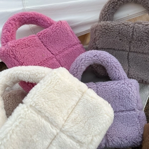 Plush quilted crossbody handbag with soft teddy fleece in various trendy colors