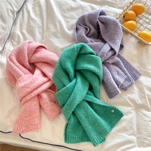 Winter Knitted Scarf Soft Thick Warm Solid Color Long Neck Wrap With Metal Button Decoration Japanese Style Men Women