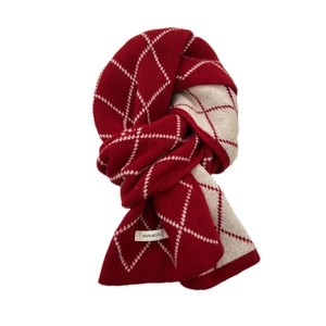Écharpe en tricot 100% laine à motif argyle rouge et blanc pour la chaleur d'hiver