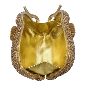 Hollow elephant crystal evening clutch bag with sparkling champagne rhinestones